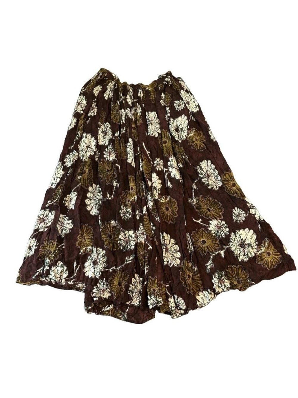 Newport News Easy Style Womens Brown Floral Skirt M Boho Maxi Elastic Waist